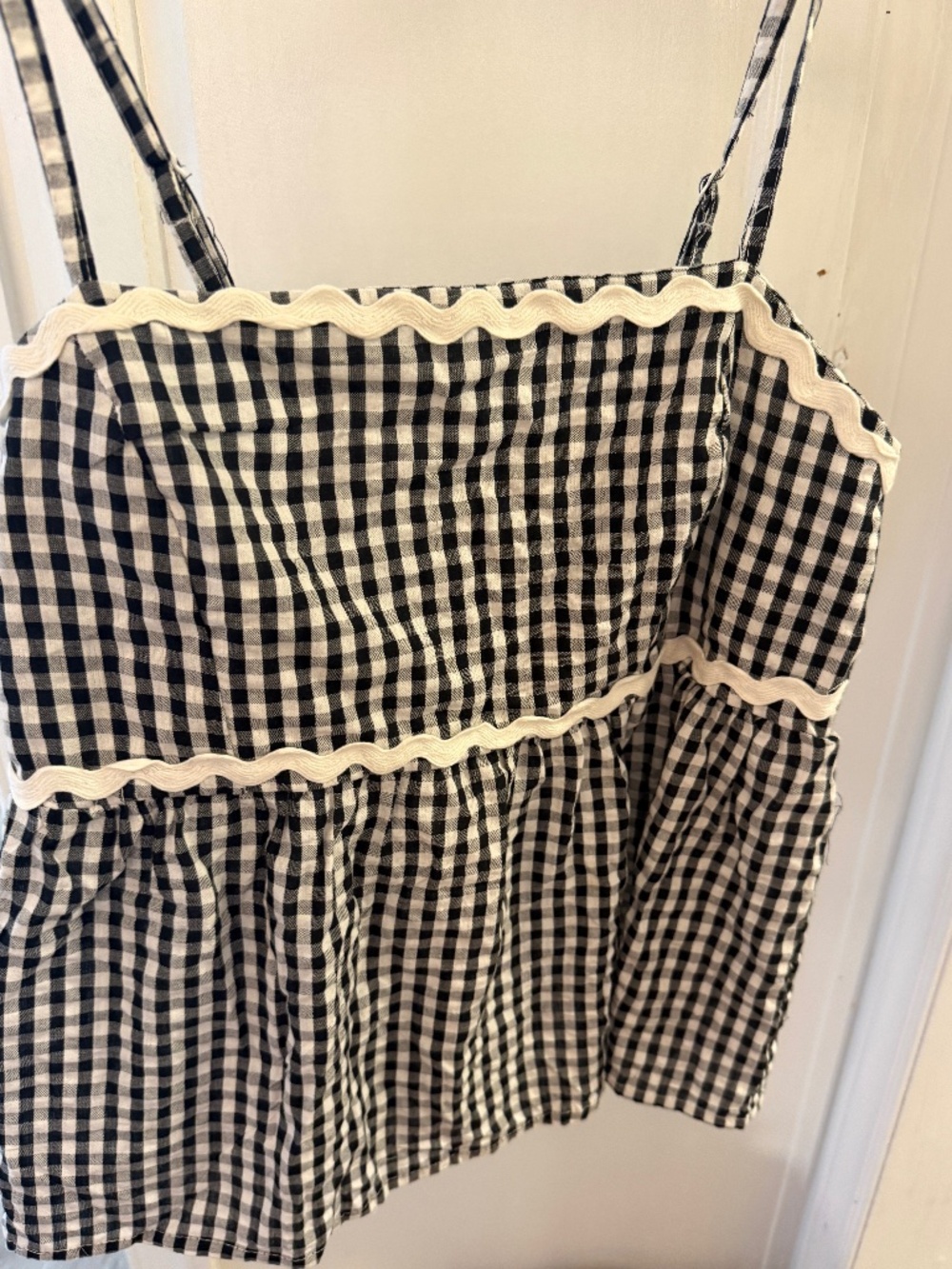 Womens size xl Tank Black and white gingham check with piping  NWT